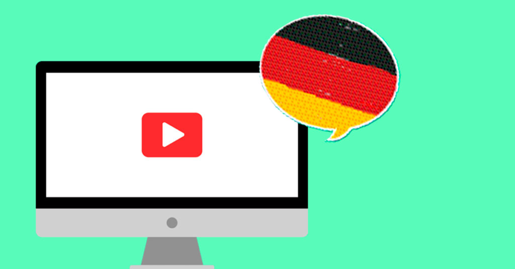 Graphic of computer with YouTube icon and German flag