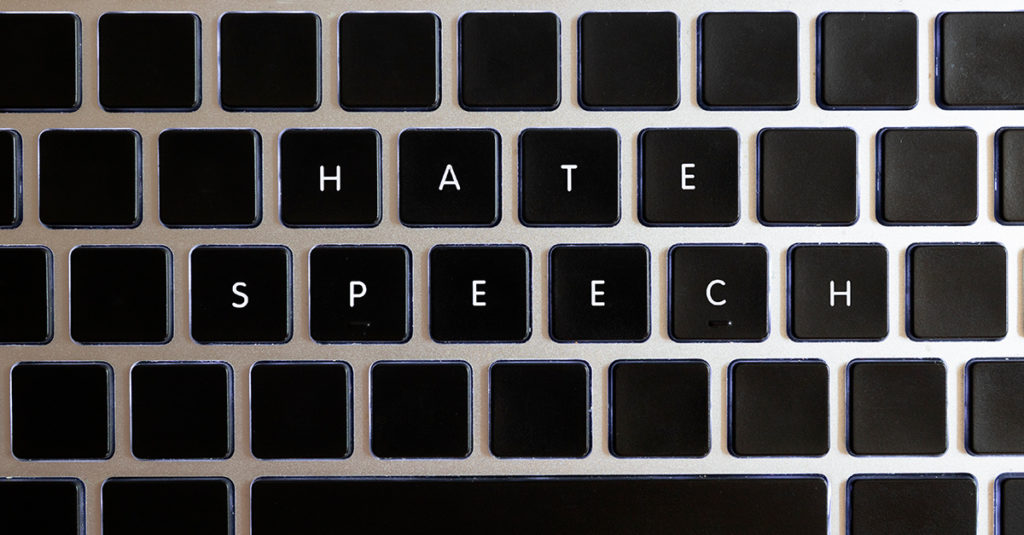 Computer keyboard spelling 'hate speech'