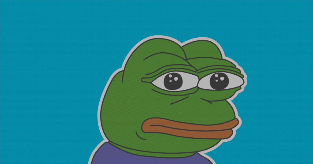 Cartoon frog looking sad, otherwise know as the meme Pepe the Frog.