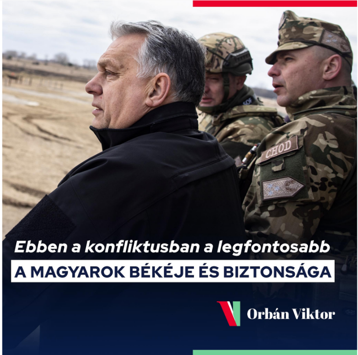 Viktor Orbán with soldiers and text overlayed