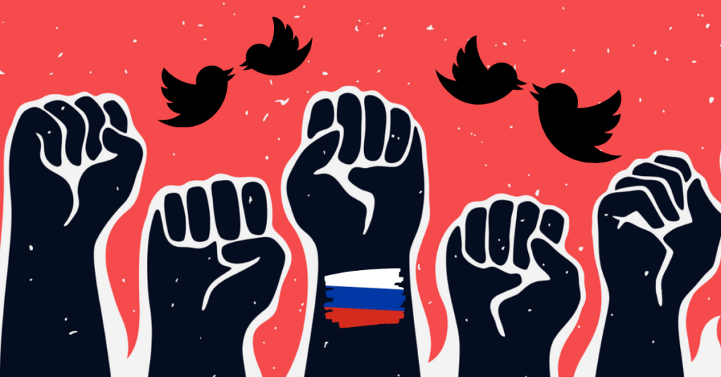 Social justice fists with Russian flag