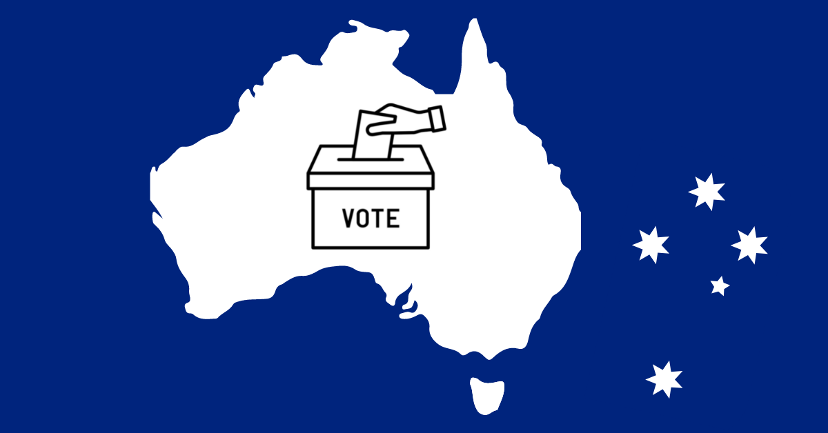 Graphic of Australia with voting ballot box in middle