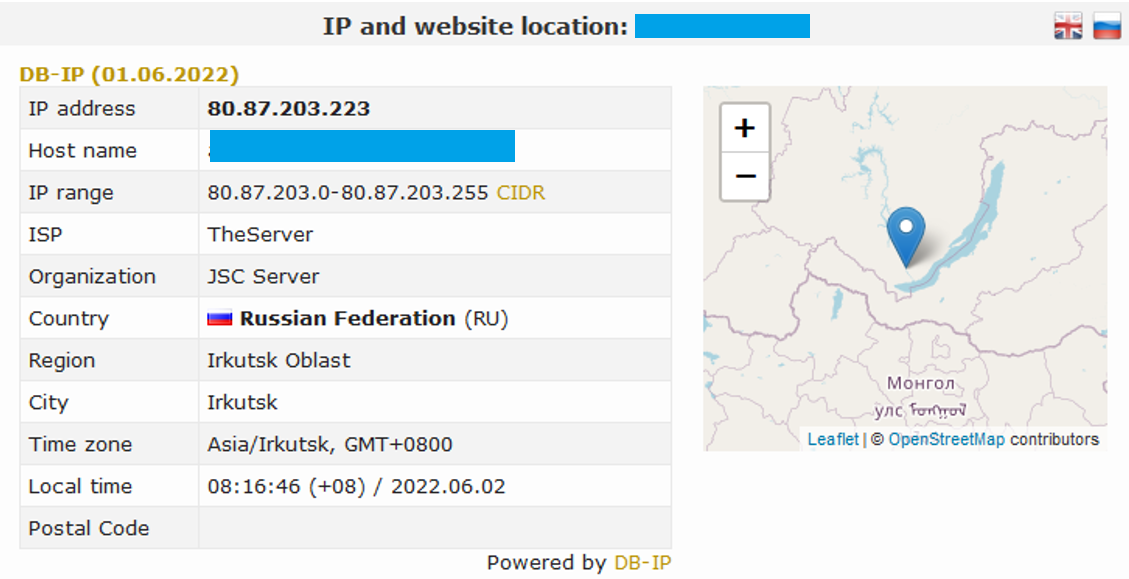 Screenshot of domain details