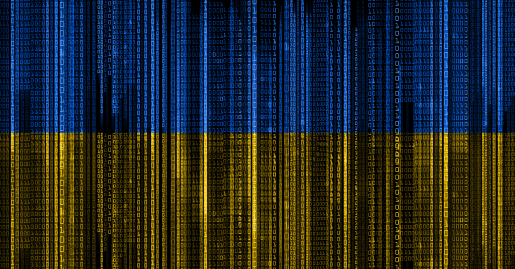 Binary code pattern in colors of flag of Ukraine