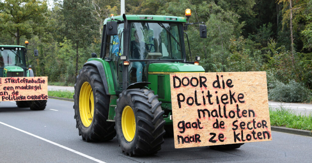 Tractor with protest sign