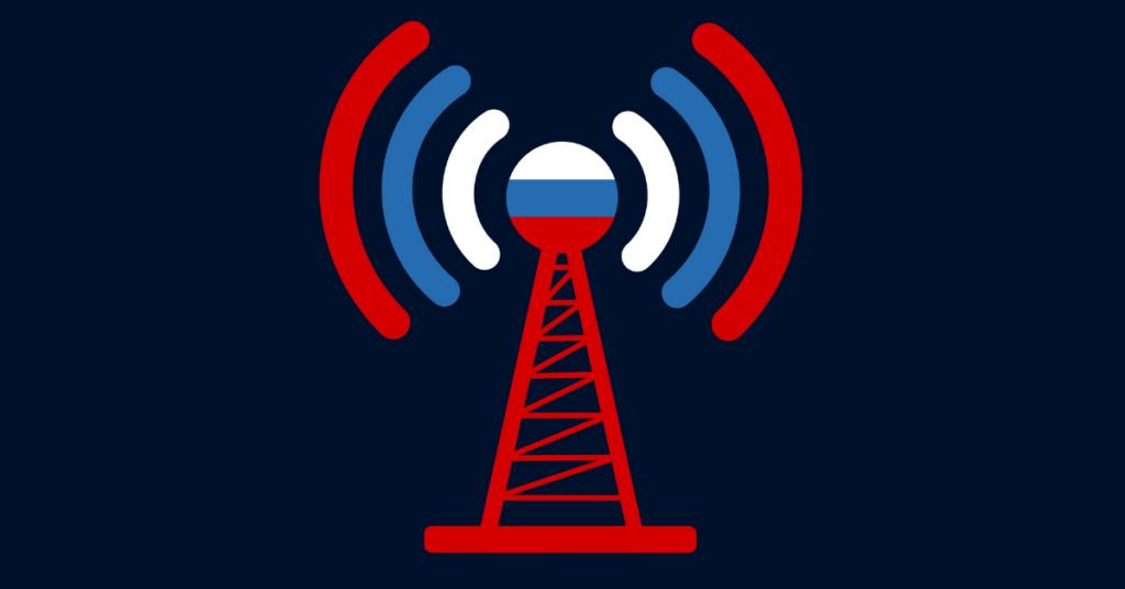 Cartoon of broadcast antenna with Russian colours