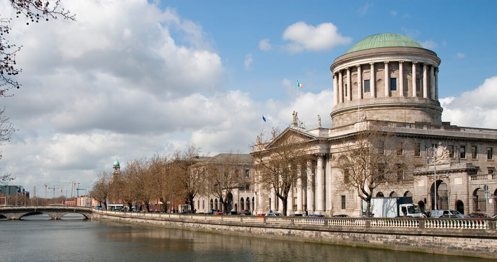 Four Courts by the river Liffey in the city of Dublin in Ireland.