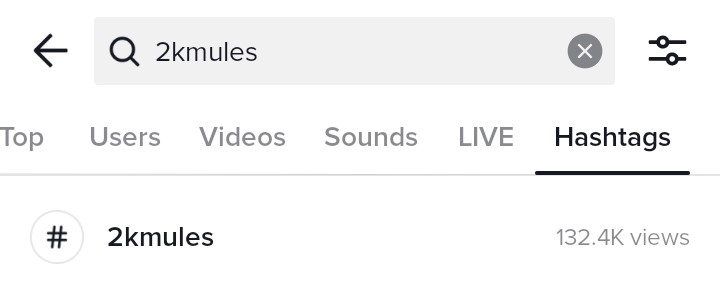 The hashtag 2kmules on TikTok, which has garnered 132.4k views.