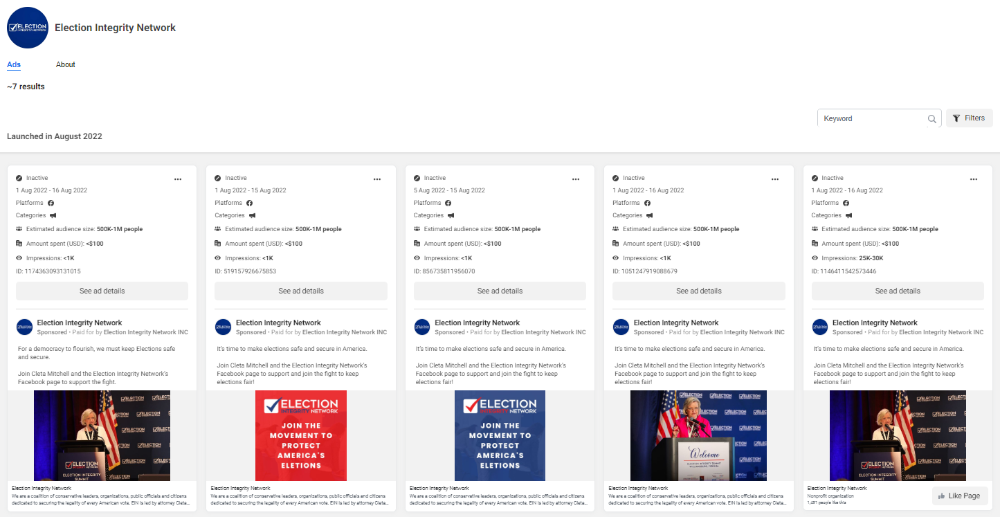 Election Integrity Network runs Facebook ads prior to midterm elections.