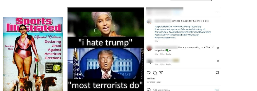 Figure 2 and 3: Examples of Instagram posts targeting Rashida Tlaib and Ilhan Omar.