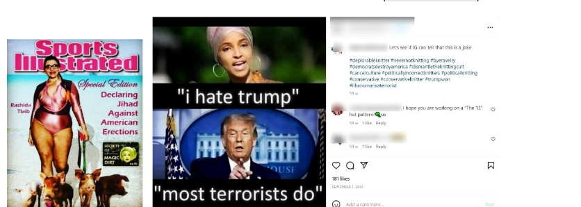 Figure 2 and 3: Examples of Instagram posts targeting Rashida Tlaib and Ilhan Omar. 