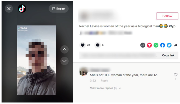 Figure 4: Example of a TikTok post misgendering Rachel Levine.