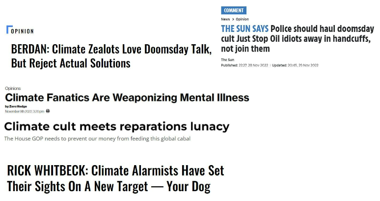 Screenshots 1: Sample headlines of the ‘climate hysterics’ narrative.
