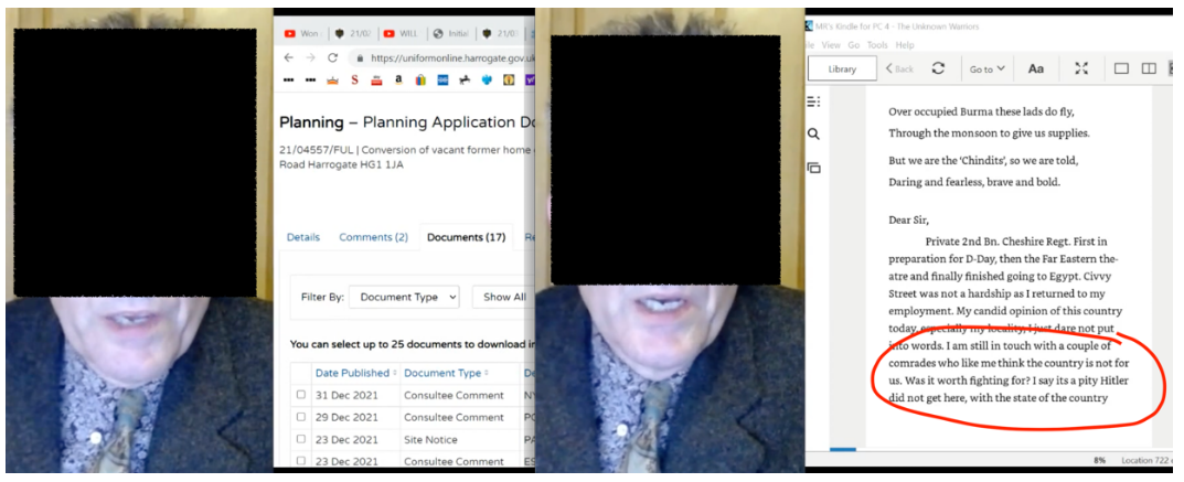 Figure 4: Excerpts from a 17-minute YouTube video outlining attack strategies on planning application, including ‘dog whistle’ references to Adolf Hitler.