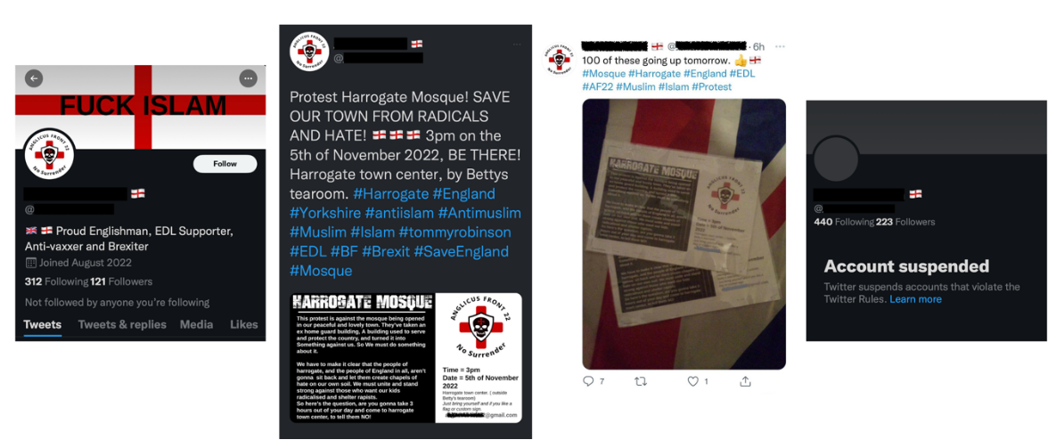 Figure 8: Attempted protest on 5 November 2022 with posts published on Twitter and YouTube through new accounts, each suspended within 48 hours.