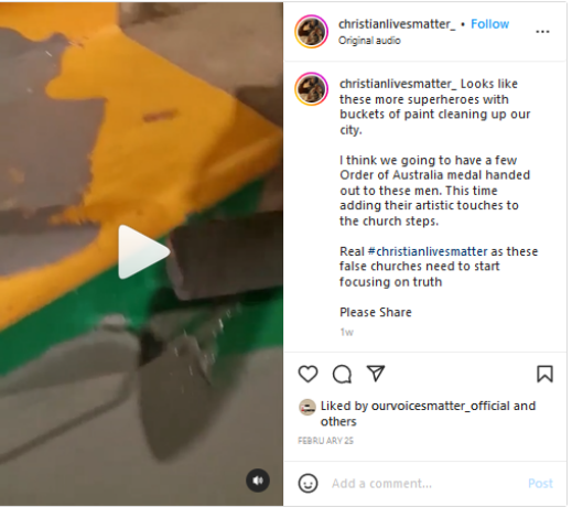 Figure 4: Screenshot from Christian Lives Matter Instagram post, 25 February.