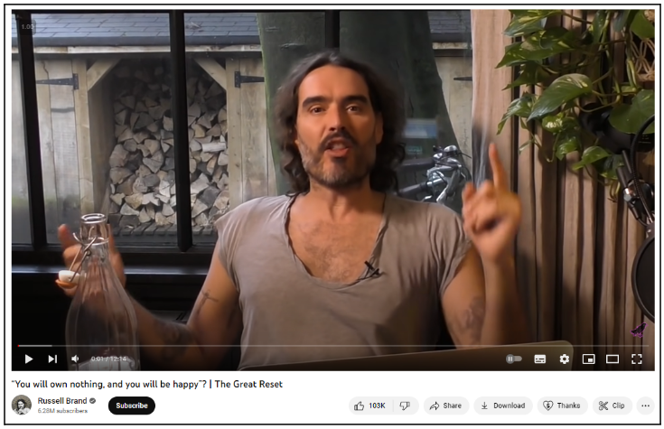 Image 1: Russell Brand talks about the Great Reset on his YouTube channel.