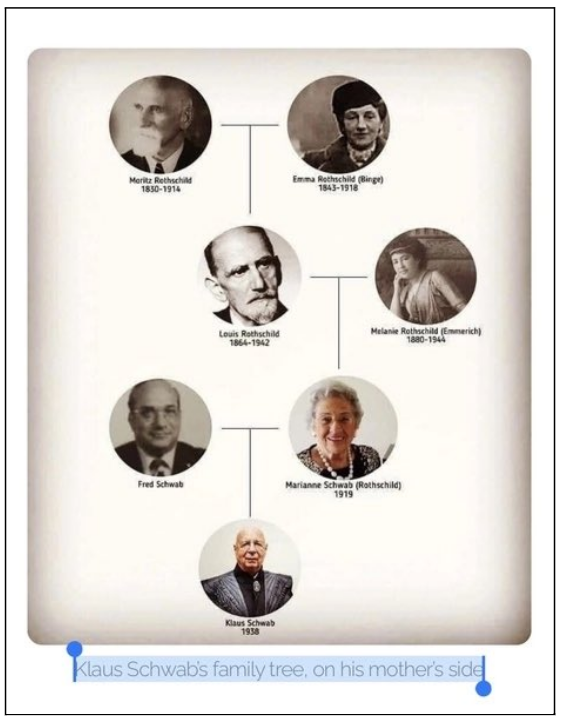 Image 2: Image that falsely claims Klaus Schwab is descended from the Rothschild family, implying he is a part of sinister Jewish conspiracy