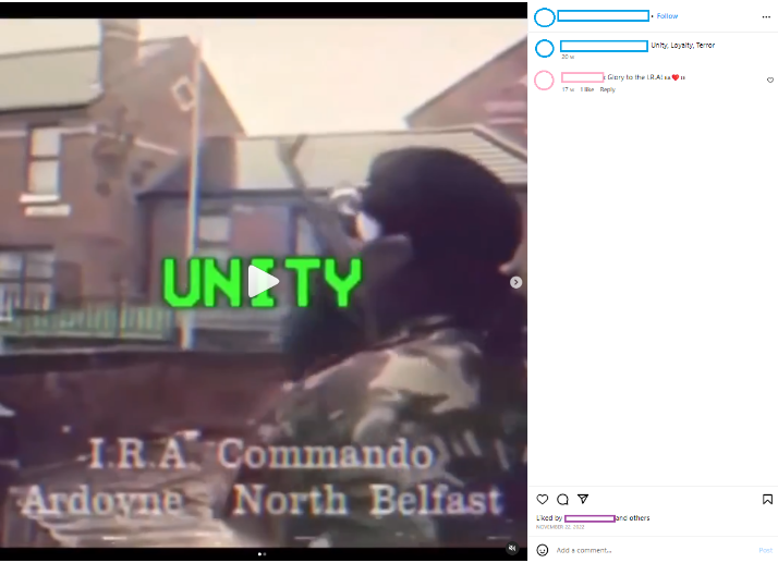 Image 2: Instagram post promoting the IRA in the ’terrorwave’ aesthetic.