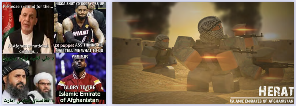Figure 8: Memes and video game graphics expressing support for the Taliban.