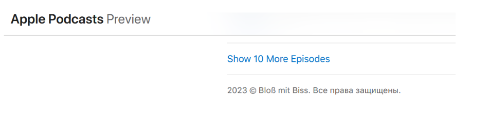 Figure 2: BmB on Apple Podcasts, showing Russian-language copyright notice. Source