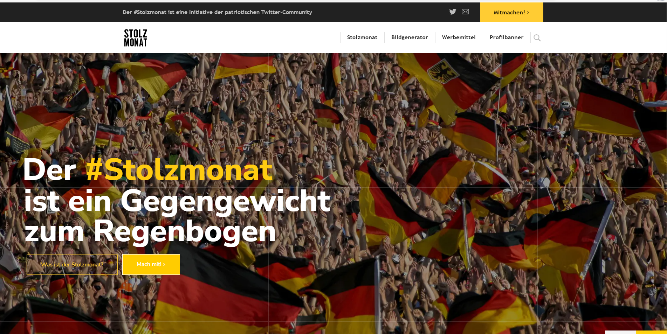 Figure 7: Homepage of the now disabled website of the Stolzmonat-campaign. The text states: “The #Stolzmonat is a counterbalance to the rainbow.”