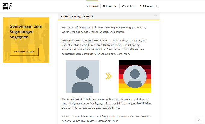 Figure 8: Instruction on the website of the Stolzmonat-campaign on how to apply the distinct ‘Stolzmonat profile picture frame’ to a user’s profile picture.