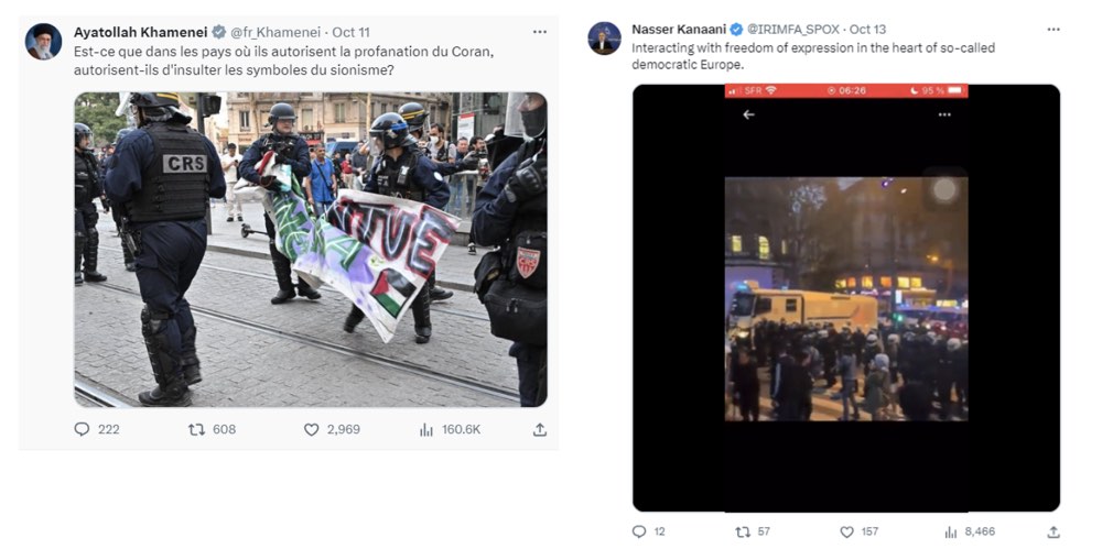 Image 8 & 9: Images of protests in European countries used by Iranian state actors to accuse the West of double standards with regards to freedom of expression