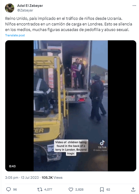 Image 5: A video claiming to show children being smuggled to London from Ukraine received over 108K views.