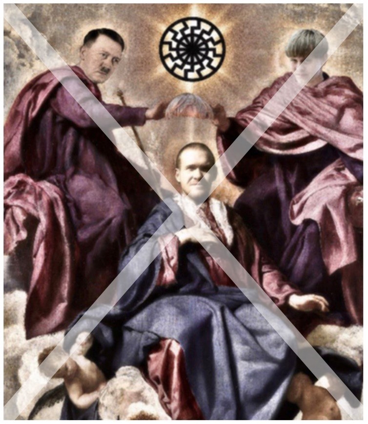 Figure 1: A meme depicting the canonisation of the Christchurch attacker by Adolf Hitler and a terrorist who killed nine African Americans at a church in Charleston, South Carolina.