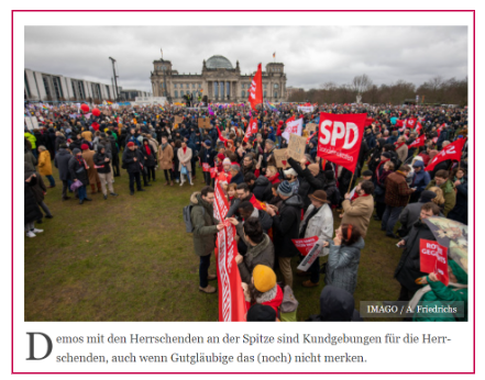 Image 3: Screenshot of an article by “Tichys Einblick” titled “Organised demos and their impact on opinion” (accessed 16/02/2024).
