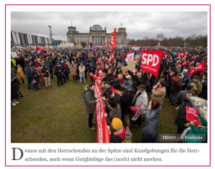 Image 3: Screenshot of an article by “Tichys Einblick” titled “Organised demos and their impact on opinion” (accessed 16/02/2024). 