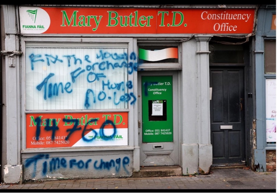 Image of graffiti on constituency office of Mary Butler, Waterford